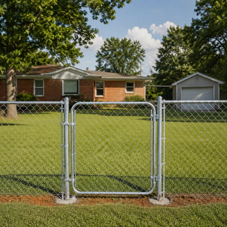 Galvanized chain link fence wrapping a residential yard in Tulsa, OK
