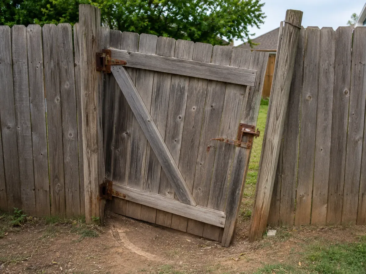 Sagging wooden gate dropped out of square and dragging the ground, time to call about fence gates near me Tulsa, OK